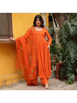 Urbanstree - Chameli Women's Hand Painted Solid Anarkali With Pant & Dupatta