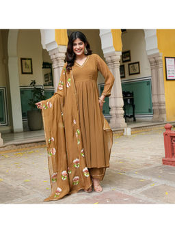 Urbanstree - Esha Women's Hand Painted Solid Anarkali With Pant & Dupatta