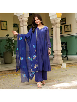 Urbanstree - Gauri Women's Hand Painted Solid Anarkali With Pant & Dupatta