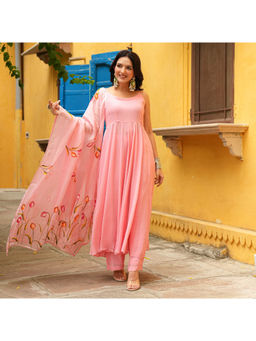 Urbanstree - Indira Women's Hand Painted Solid Anarkali With Pant & Dupatta