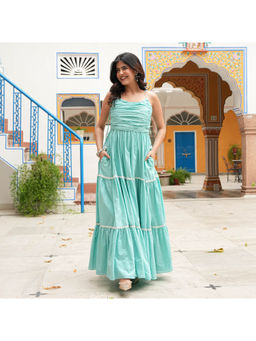 Urbanstree - Women's Aqua Lace Solid Dress