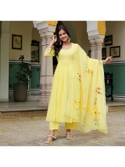 Urbanstree - Rhea Women's Hand Painted Solid Anarkali With Pant & Dupatta