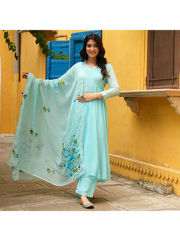 Urbanstree - Shreya Women's Hand Painted Solid Anarkali With Pant & Dupatta