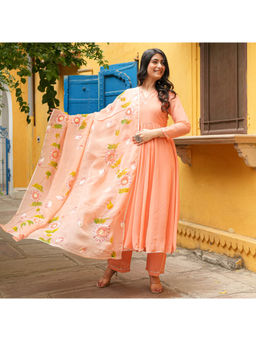 Urbanstree - Urvashi Women's Hand Painted Solid Anarkali With Pant & Dupatta