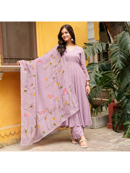 Urbanstree - Vasvi Women's Hand Painted Solid Anarkali With Pant & Dupatta