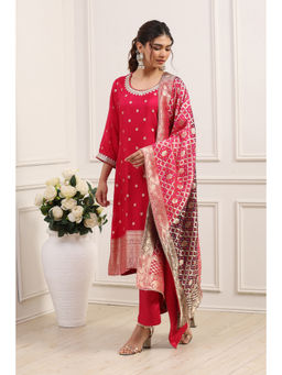 Biba - Women's Pink Viscose Rayon Kurta With Pant & Dupatta