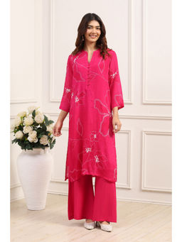 Biba - Women's Pink Chinon A-Line Kurta With Inner & Palazzo