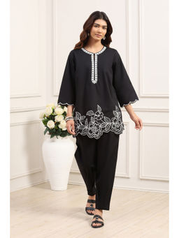Biba - Women's Black Cotton Embroidered Co-Ord Set