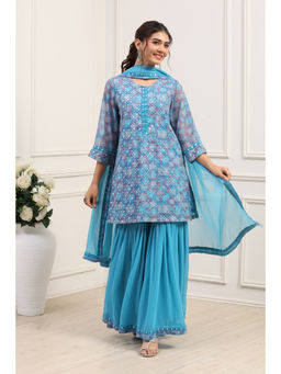 Biba - Women's Blue Polyester Embroidered Kurta With Sharara & Dupatta