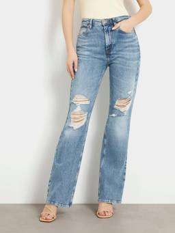 Guess - Women Blue Solid/Plain Pure Cotton Jeans