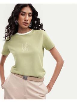 RAREISM - Women Green Solid/Plain Cotton T-Shirt