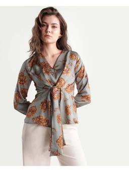 RAREISM - Women Blue Floral Polyester Satin Top