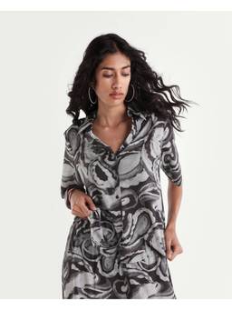 RAREISM - Women Black Abstract Viscose Shirt