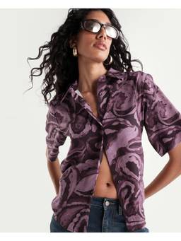 RAREISM - Women Purple Abstract Viscose Shirt