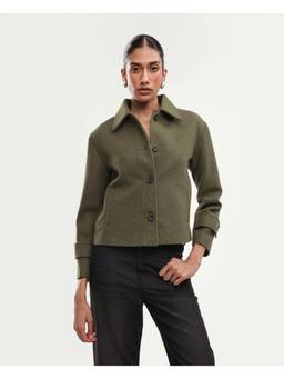 RAREISM - Women Olive Solid/Plain Polyester Blend Jacket