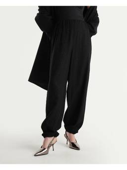 RAREISM - Women Black Stripes Viscose Blend Pant