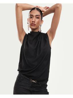 RAREISM - Women Black Solid/Plain Viscose Blend Top