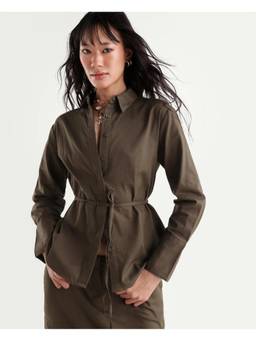 RAREISM - Women Olive Solid/Plain Cotton Shirt