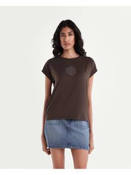 RAREISM - Women Maroon Solid/Plain Cotton Blend T-Shirt