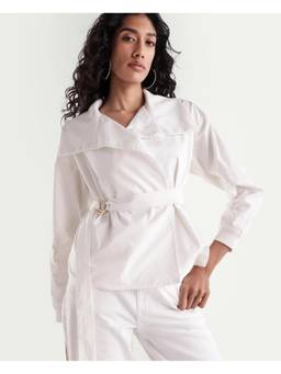 RAREISM - Women Off White Solid/Plain Cotton Jacket