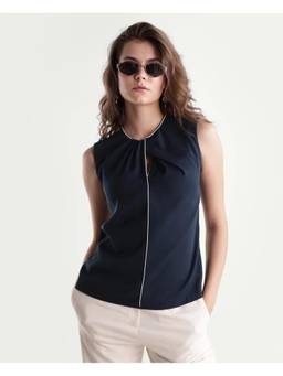 RAREISM - Women Navy Blue Solid/Plain Polyester Top