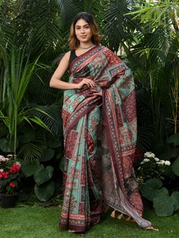Beatitude - Multicolor Printed Cotton Kalamkari Saree with Unstitched Blouse