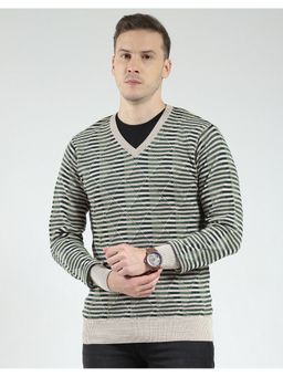 Monte Carlo - Men Green Full Sleeve V Neck Sweater