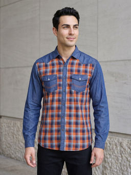 KUONS AVENUE - Men’s Bloom Orange Denim Shirt