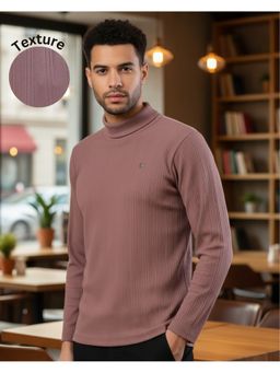 RIGO - Men Textured Turtle Neck Regular Fit Mauve T-Shirt