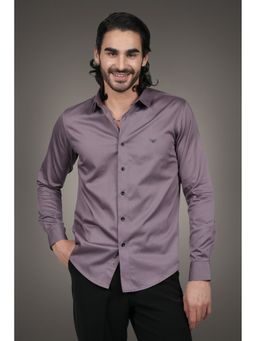 Perch - Mauve Cotton Satin Plain Slim Fit Shirt