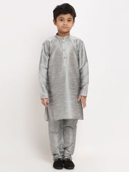 Kraft India - Boys Silver Dupion Silk Silk Kurta with Churidar (Set of 2)