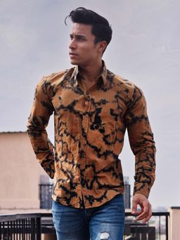 Hatheli - Black & Brown Tie Dye Cotton Shirt