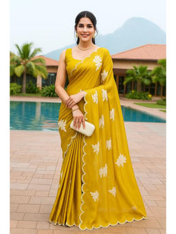 VAIRAGEE - Yellow Rangoli Silk Embroidery Saree with Unstitched Blouse