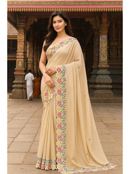 VAIRAGEE - Cream Star Georgette Embroidery Saree with Unstitched Blouse