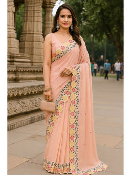 VAIRAGEE - Pink Star Georgette Embroidery Saree with Unstitched Blouse