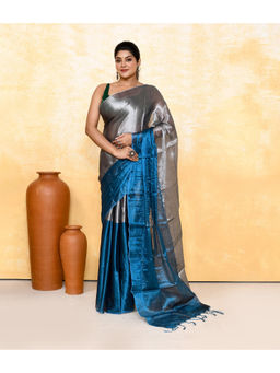 Ruuprekha - Blue Woven Handloom Pure Tissue Saree with Unstitched Blouse