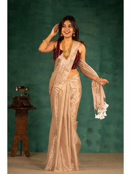 Ruuprekha - Cream Woven Handloom Pure Gini Tissue Saree with Unstitched Blouse