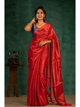Ruuprekha - Red Woven Handloom Pure Gini Tissue Saree with Unstitched Blouse