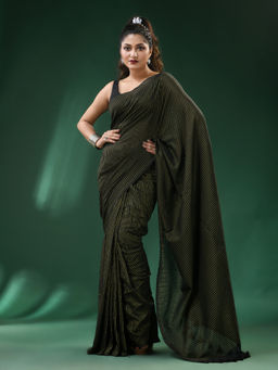 Ruuprekha - Black Woven Handloom Pure Cottan Stripe Saree with Unstitched Blouse