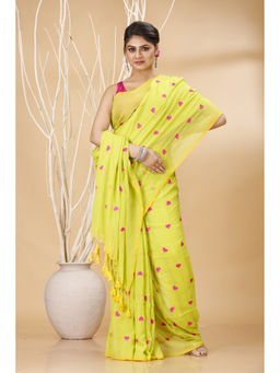 Ruuprekha - Green Woven Handloom Embroidery Khadi Saree with Unstitched Blouse