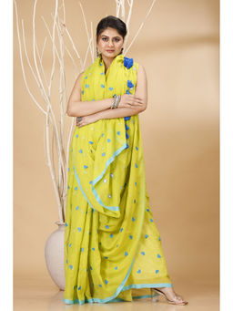 Ruuprekha - Lemon Green Woven Handloom Embroidery Khadi Saree with Unstitched Blouse