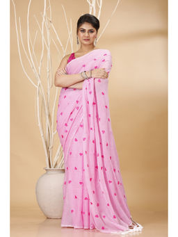 Ruuprekha - Pink Woven Handloom Embroidery Khadi Saree with Unstitched Blouse