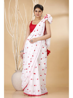 Ruuprekha - White Woven Handloom Embroidery Khadi Saree with Unstitched Blouse