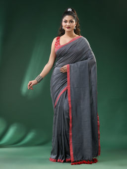 Ruuprekha - Grey Woven Handloom Khadi Saree with Unstitched Blouse