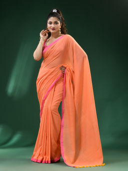 Ruuprekha - Orange Woven Handloom Khadi Saree with Unstitched Blouse