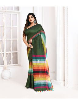 Ruuprekha - Green Woven Handloom Khadi Saree with Unstitched Blouse