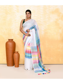 Ruuprekha - White Woven Handloom Khadi Saree with Unstitched Blouse