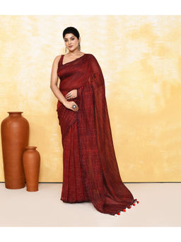 Ruuprekha - Maroon Woven Handloom Khadi Saree with Unstitched Blouse
