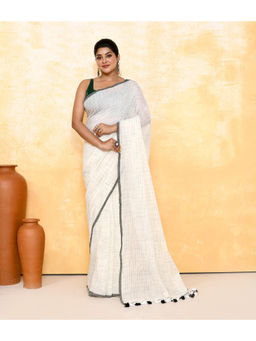 Ruuprekha - White Woven Handloom Khadi Saree with Unstitched Blouse