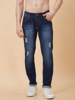 Globus - Men Navy Blue Mid Rise Tapered Fit Jeans
